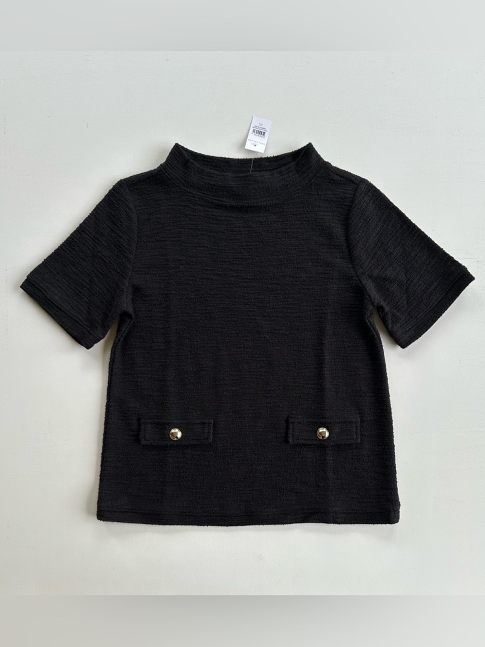 Ann Taylor High Neck Black Gold Button Tweed Top Short Sleeve Womens Size XS NWT